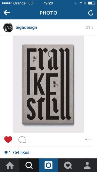 Frankenstein book cover on AIGA The Professional Association for Design Instagram profile.