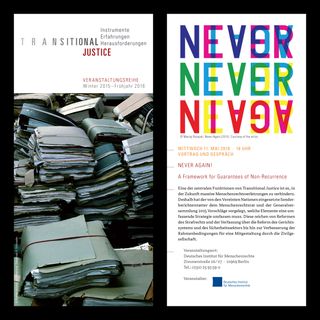 Never Again (2010) promoting a series of lectures on Transitional Justice in Berlin, May 2016.