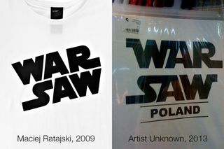 WARSAW T-shirt print imitated by one of Warsaw souvenir manufacturers (2013).